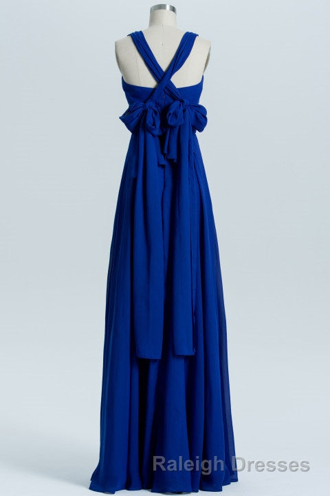 Royal Blue A Line Chiffon Long Convertible Bridesmaid Dresses