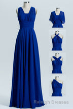 Royal Blue A-line Chiffon Long Convertible Bridesmaid Dress