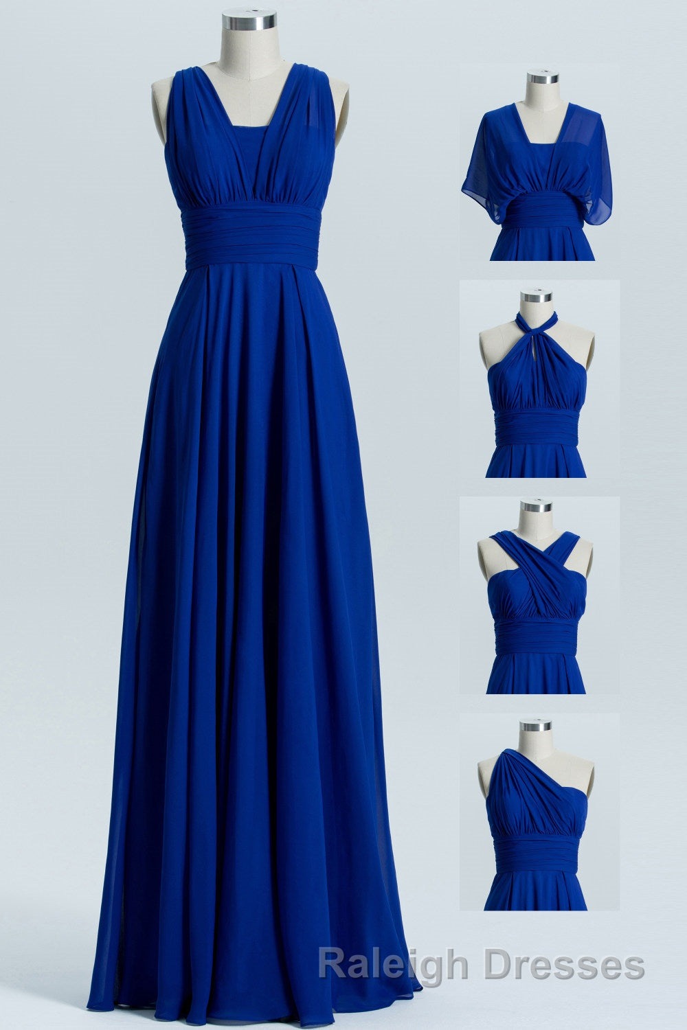 Royal Blue A-line Chiffon Long Convertible Bridesmaid Dress