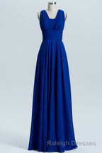 Royal Blue A-line Chiffon Long Convertible Bridesmaid Dress