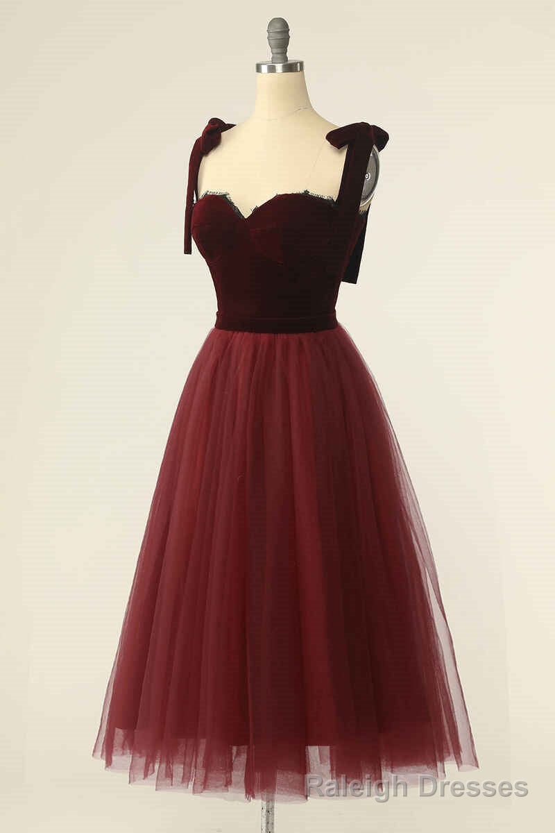 Wine Red Sweetheart Tie-Strap A Line Short Formal Dress Secondary image