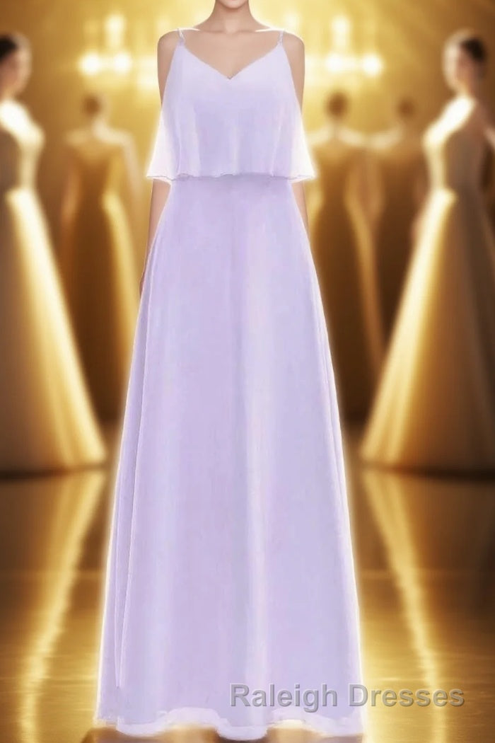 Lavender Chiffon Straps Ruffled A Line Bridesmaid Dresses Main image