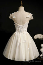 Ivory Sweetheart Cap Sleeve Short Prom Dress with Butterflies