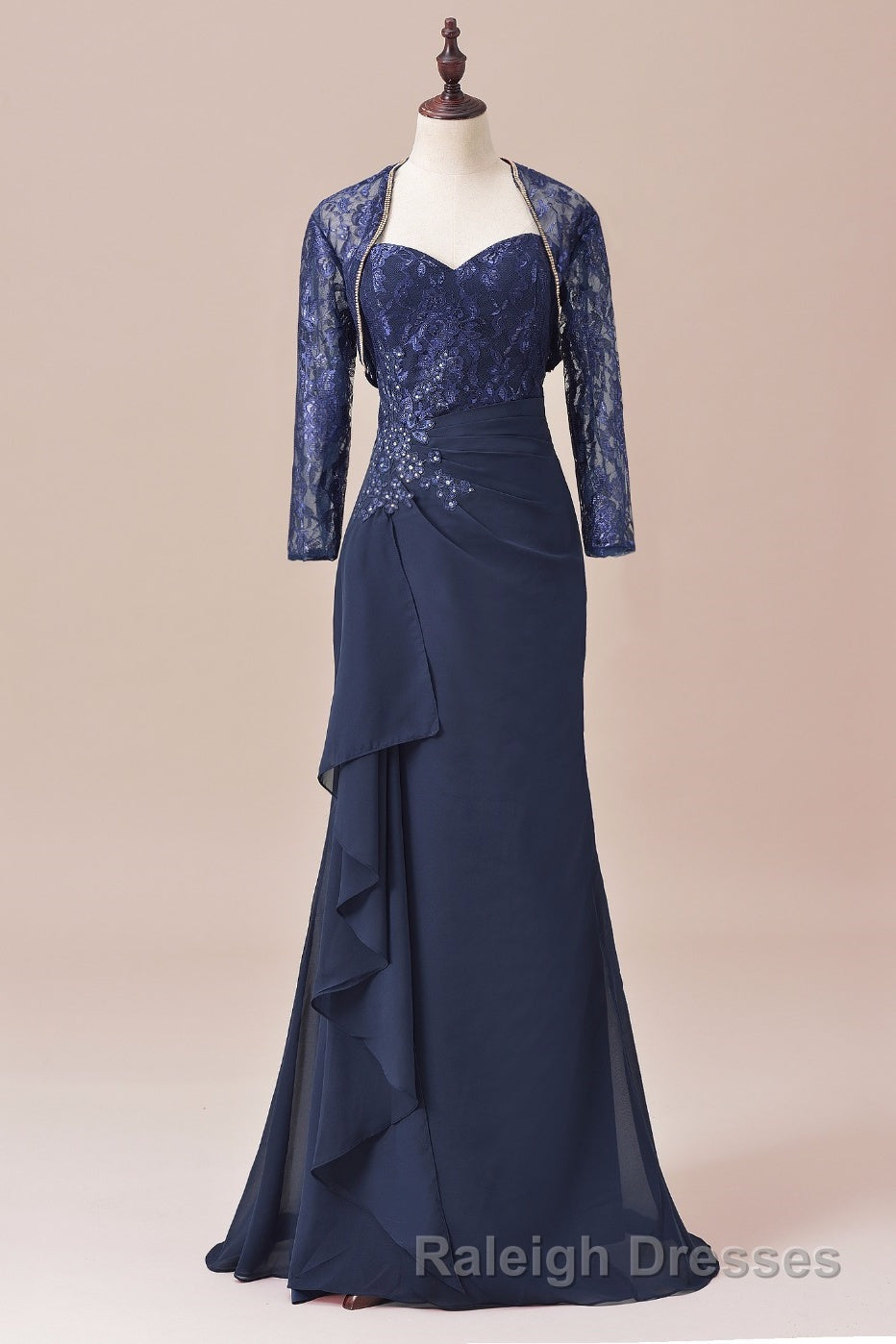 Navy Blue Two-Piece Sweetheart Ruffled Long Mother of the Bride Dresses