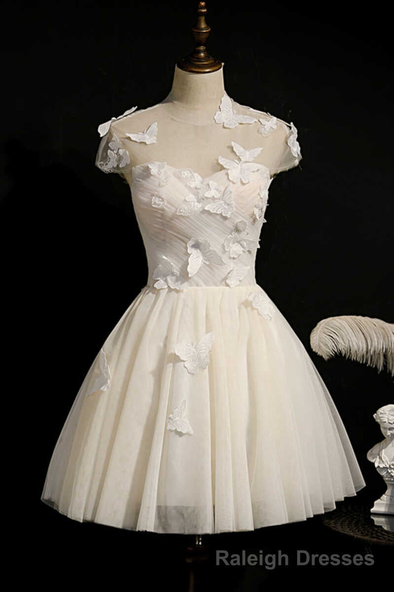 Ivory Sweetheart Cap Sleeve Short Prom Dress with Butterflies Main image