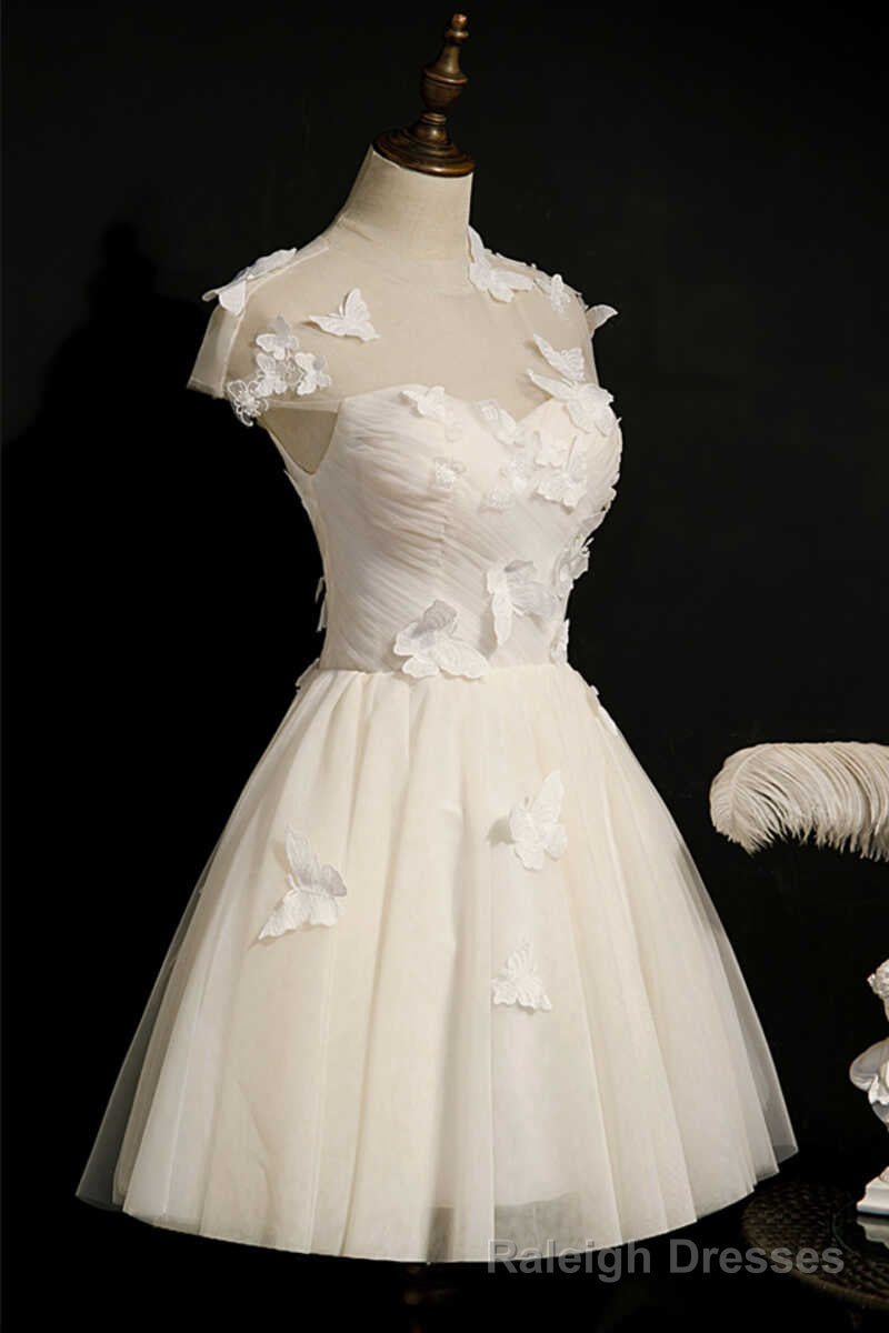 Ivory Sweetheart Cap Sleeve Short Prom Dress with Butterflies Secondary image