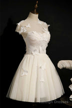 Ivory Sweetheart Cap Sleeve Short Prom Dress with Butterflies