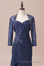 Navy Blue Two-Piece Sweetheart Ruffled Long Mother of the Bride Dress