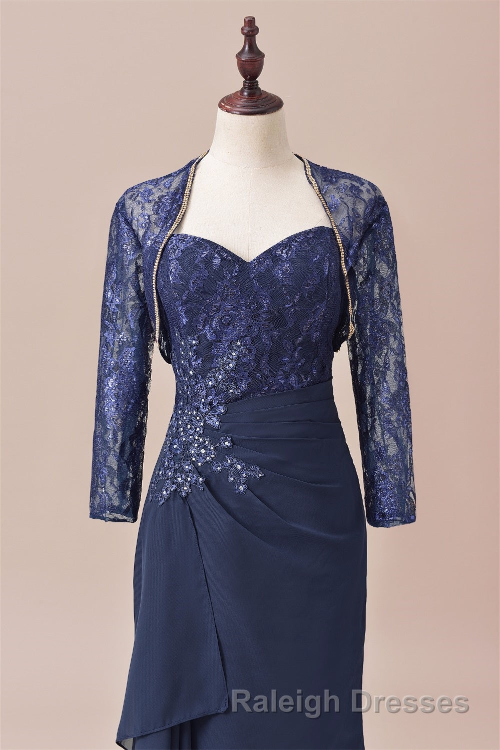 Navy Blue Two-Piece Sweetheart Ruffled Long Mother of the Bride Dress