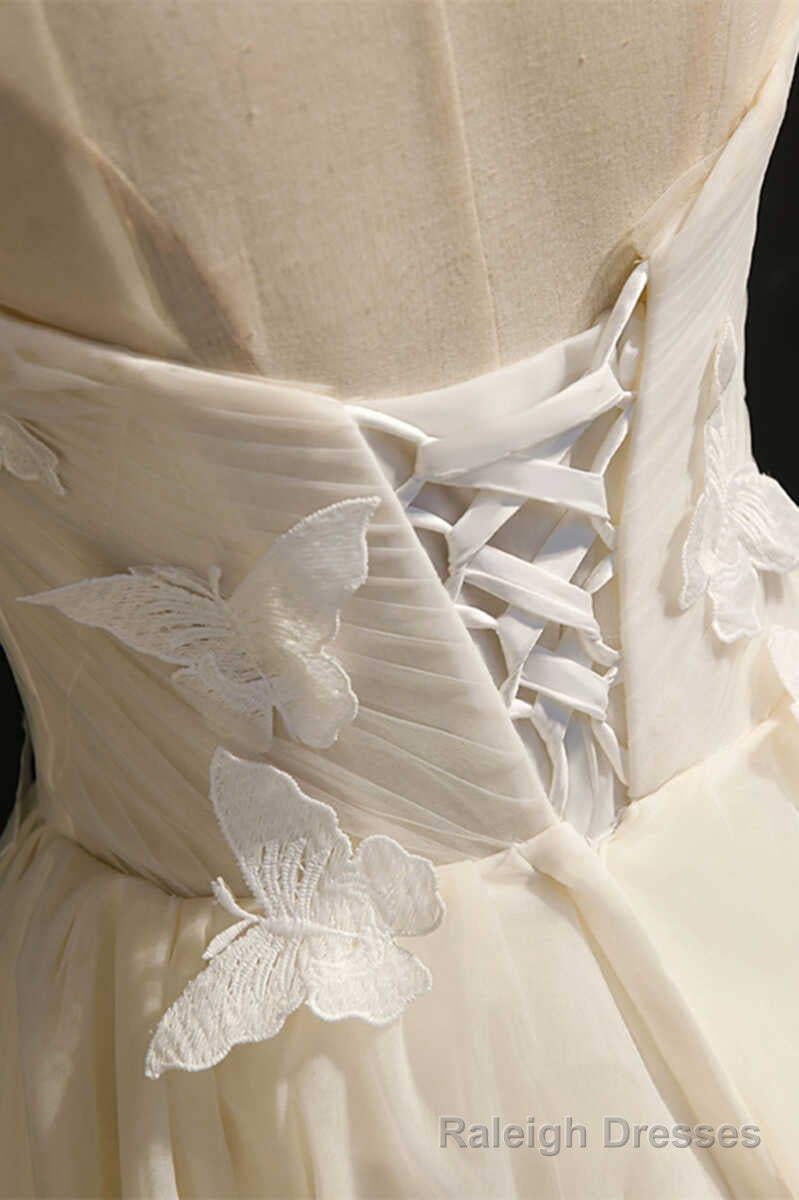 Ivory Sweetheart Cap Sleeve Short Prom Dress with Butterflies