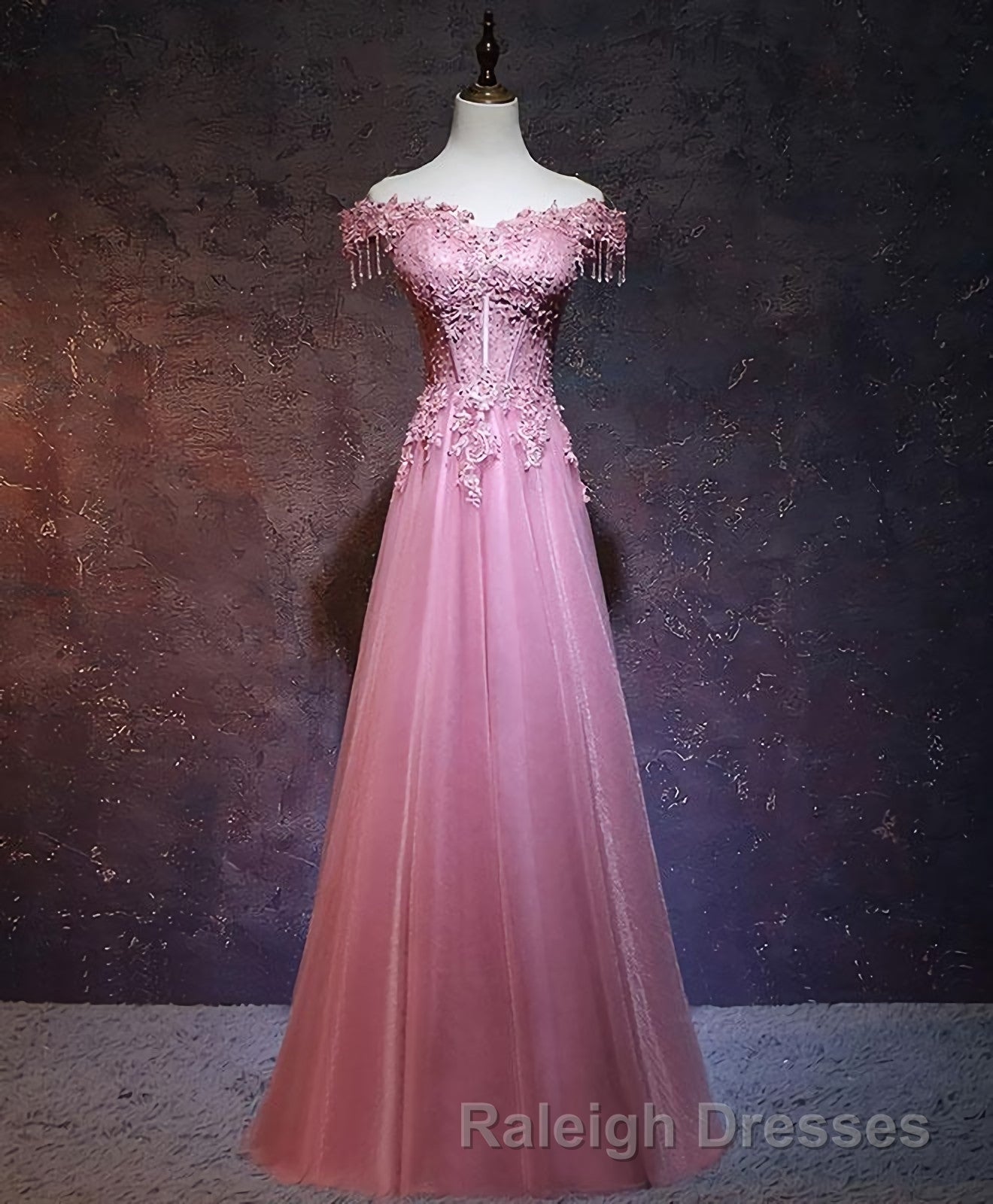 Burgundy Tulle Lace Off Shoulder Long Prom Dress, Burgundy Lace Evening Dress