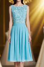 Princess Blue Lace and Chiffon Short A Line Homecoming Dresses