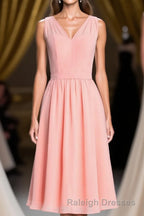 Simple Coral A-line Short Chiffon Dress