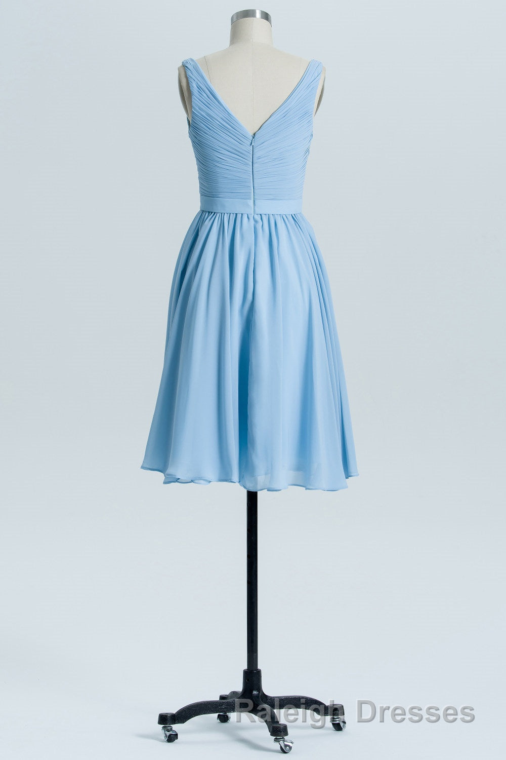 Blue Chiffon A-line Pleated Short Bridesmaid Dress Secondary image