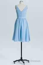 Blue Chiffon A Line Pleated Short Bridesmaid Dresses