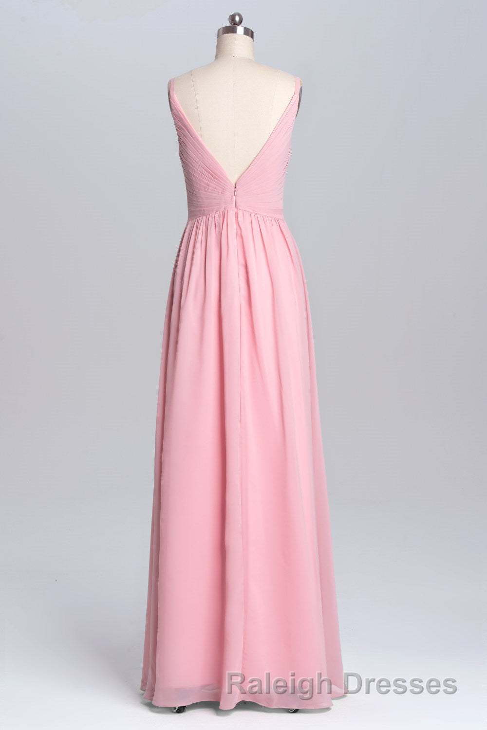 Pink Straps A-line Pleated Long Bridesmaid Dress Secondary image