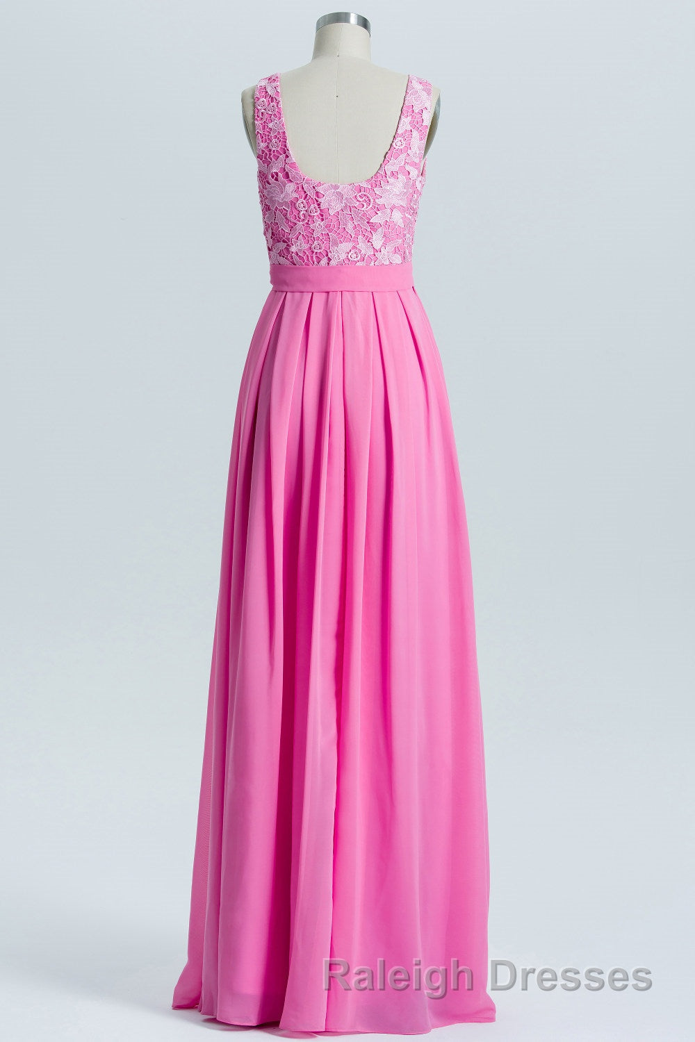 Pink A-line Lace and Chiffon Long Bridesmaid Dress Secondary image