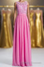 Pink A-line Lace and Chiffon Long Bridesmaid Dress