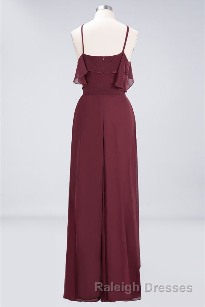 Straps Burgundy Ruffles A-line Long Bridesmaid Dress Secondary image