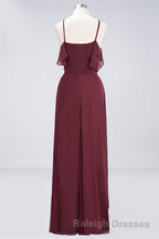 Straps Burgundy Ruffles A Line Long Bridesmaid Dresses