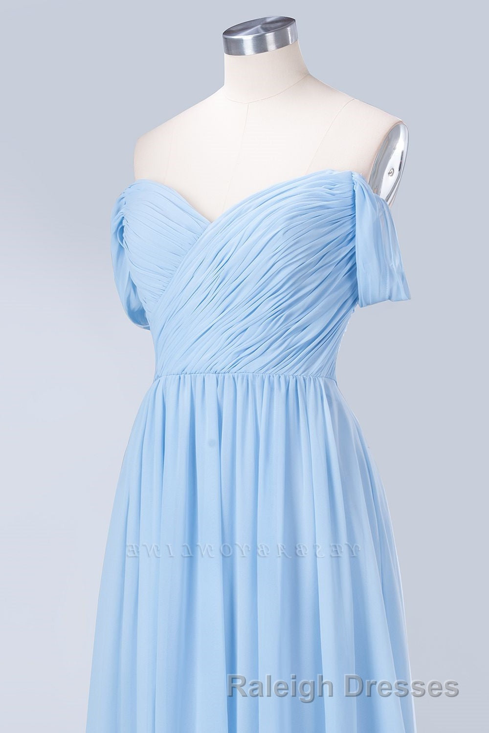 Blue Off the Shoulder Pleated Chiffon Long Bridesmaid Dress Secondary image