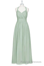 Sage Green Chiffon Halter Backless A-Line Bridesmaid Dress