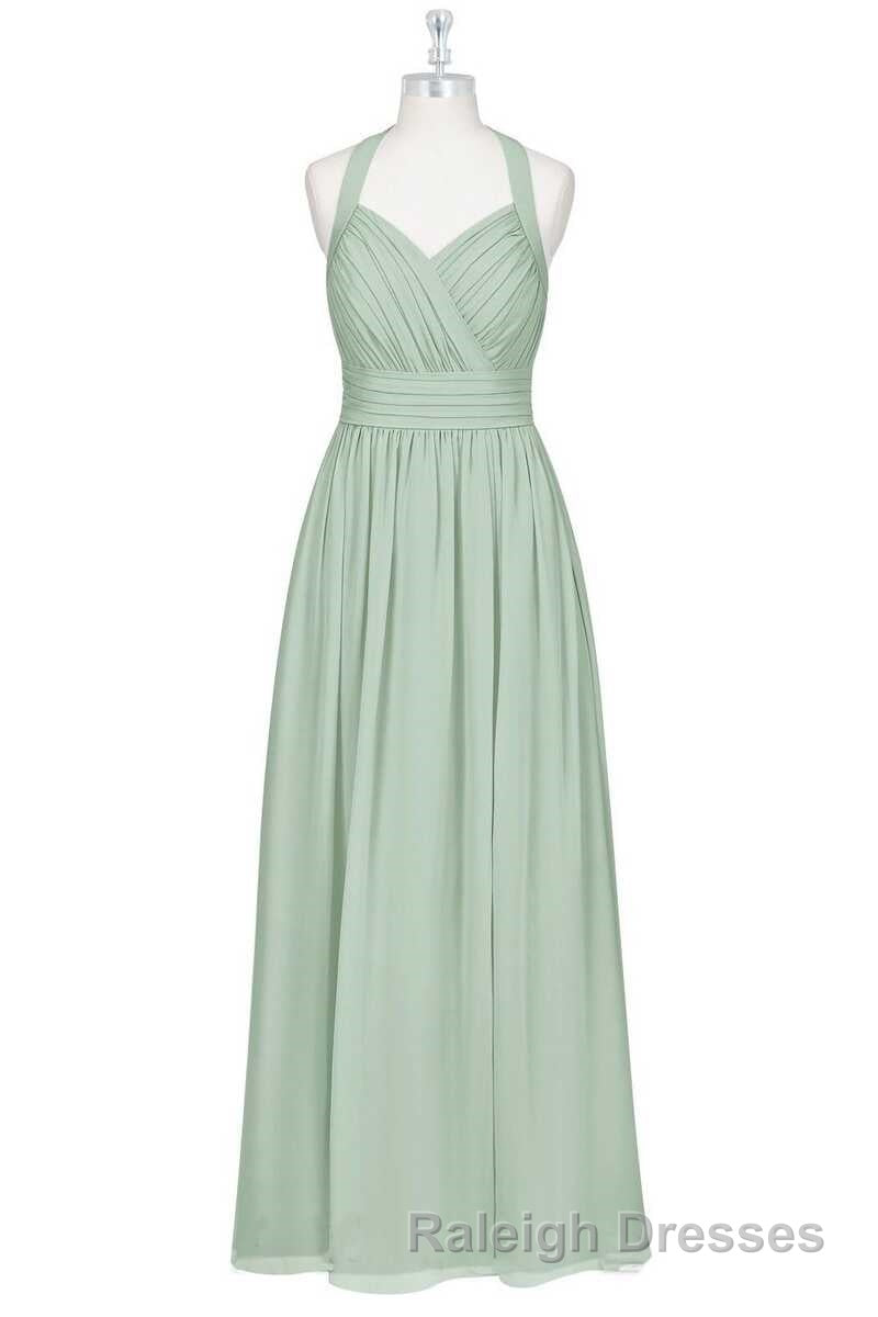 Sage Green Chiffon Halter Backless A-Line Bridesmaid Dress