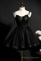 Black Lace-Up Backless A Line Short Homecoming Dress