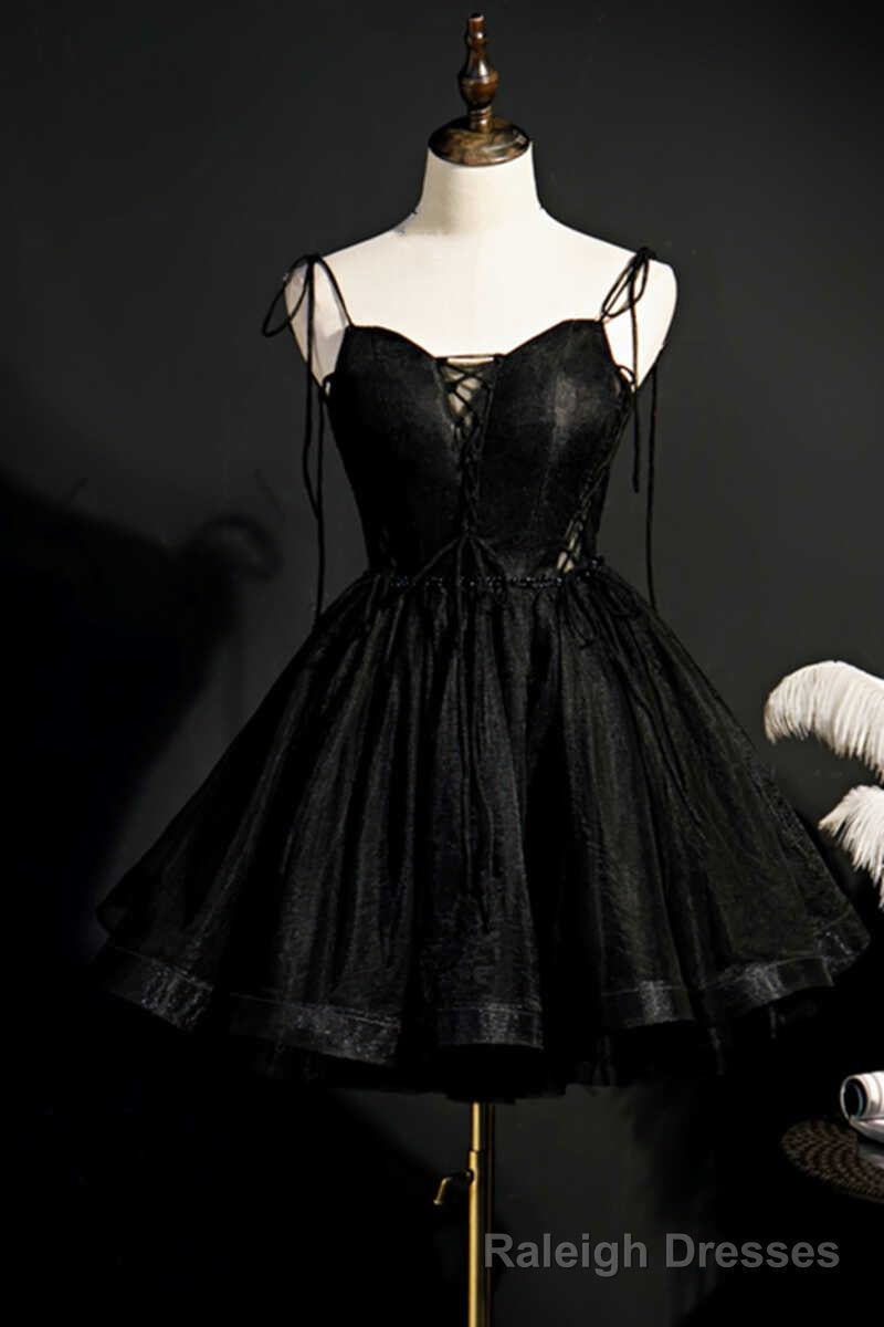 Black Lace-Up Backless A Line Short Homecoming Dress