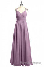 Burgundy Chiffon Spaghetti Straps A Line Long Bridesmaid Dresses