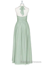 Sage Green Chiffon Halter Backless A Line Bridesmaid Dresses