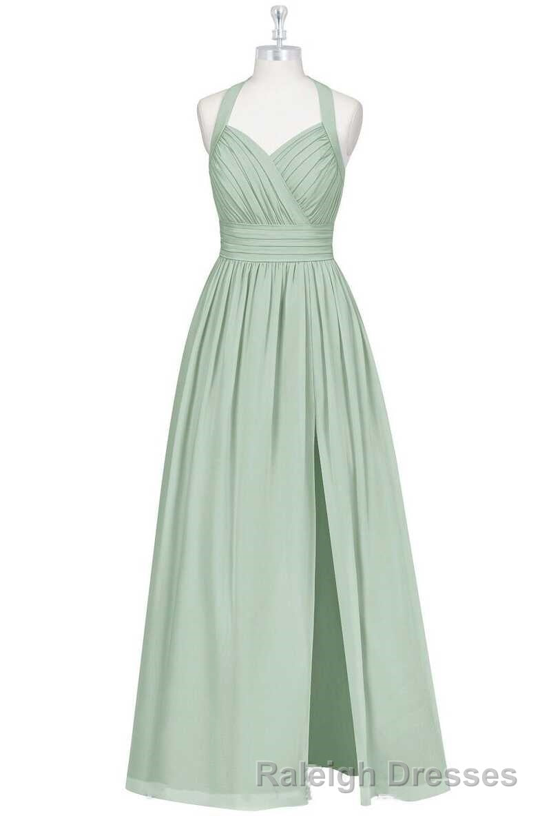 Sage Green Chiffon Halter Backless A Line Bridesmaid Dresses