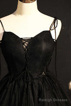 Black Lace-Up Backless A-Line Short Homecoming Dress