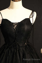 Black Lace-Up Backless A Line Short Homecoming Dress