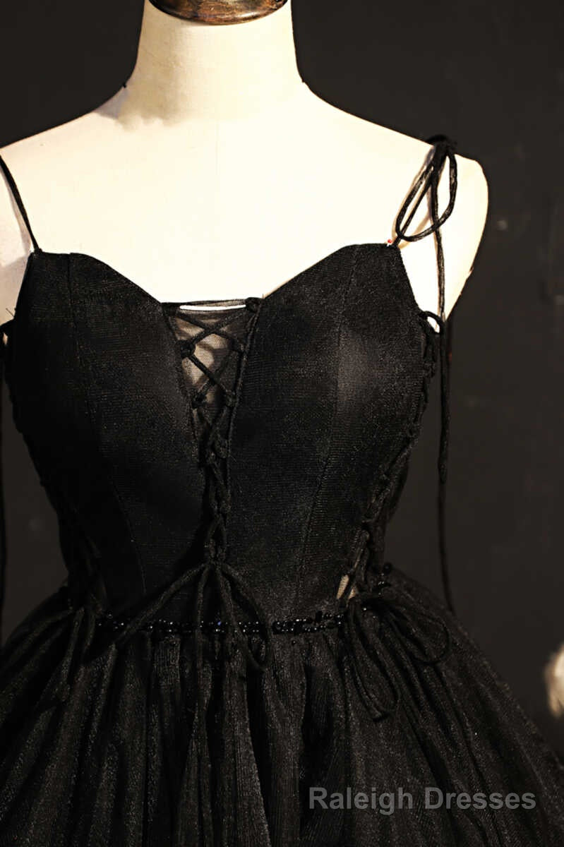 Black Lace-Up Backless A Line Short Homecoming Dress