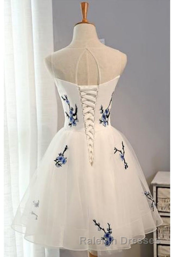 Ivory Sheer Sleeveless Floral Short Homecoming Dress Secondary image