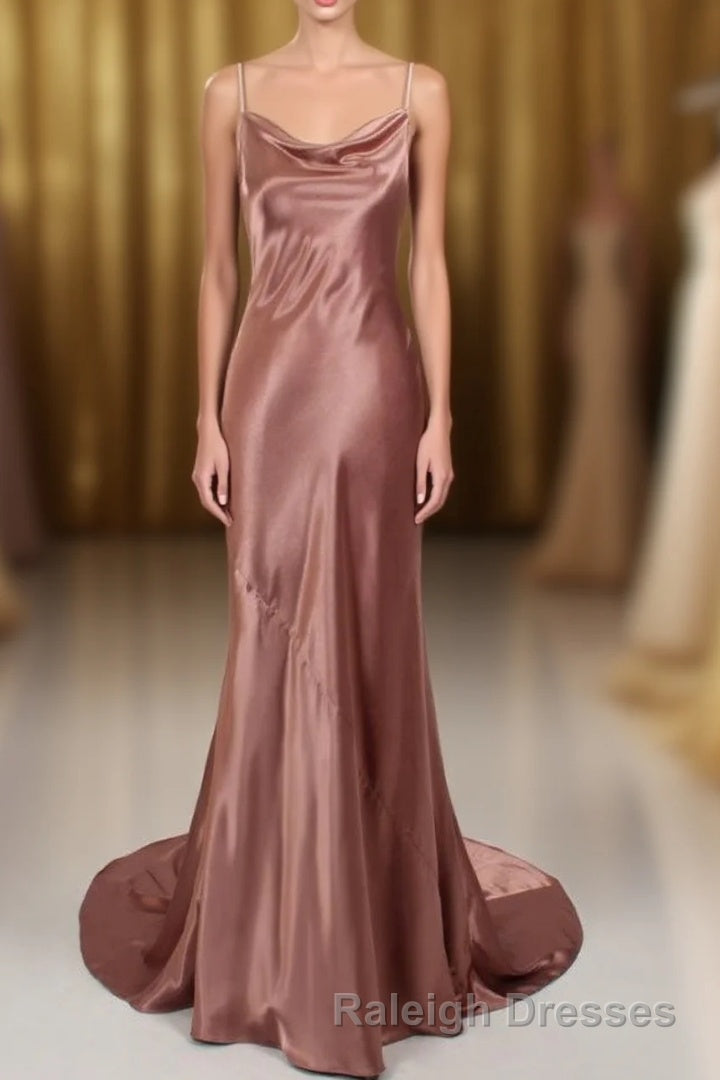 Sexy Rose Mermaid Cowl Neck Long Bridesmaid Dress Main image