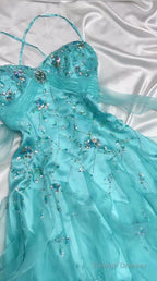 1950S Inspired Baby Princess Blue Prom Dresses - Shimmering Sequins Tulle & Satin BallGowns For Prom Events