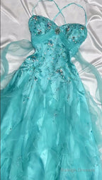1950S Inspired Baby Princess Blue Prom Dresses - Shimmering Sequins Tulle & Satin BallGowns For Prom Events