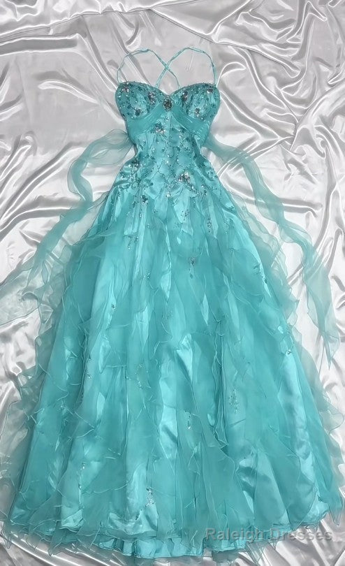 1950S Inspired Baby Princess Blue Prom Dresses - Shimmering Sequins Tulle & Satin BallGowns For Prom Events