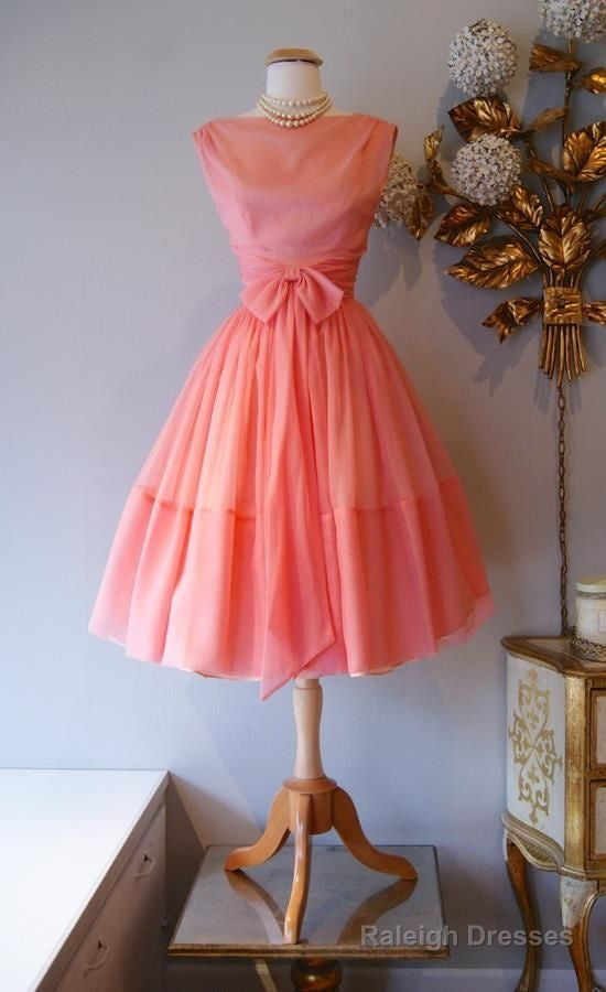 1950S Vintage Ball Gown Homecoming Dresses Crew Neck Coral Mini Short Cocktail Dress Main image