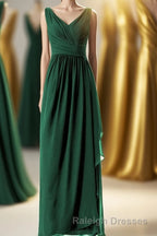 Hunter Green Chiffon Pleated Long Bridesmaid Dress