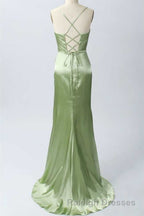 Pink Scoop Neck Lace-Up Back Long Prom Dresses with Slit