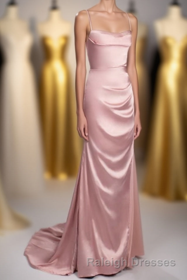 Pink Scoop Neck Lace-Up Back Long Formal Dress with Slit