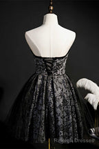 Black Print Sweetheart A Line Homecoming Dress with Bow