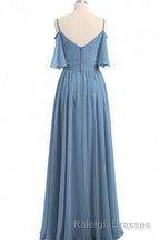 Dusty Blue Chiffon Cold-Shoulder A Line Bridesmaid Dresses