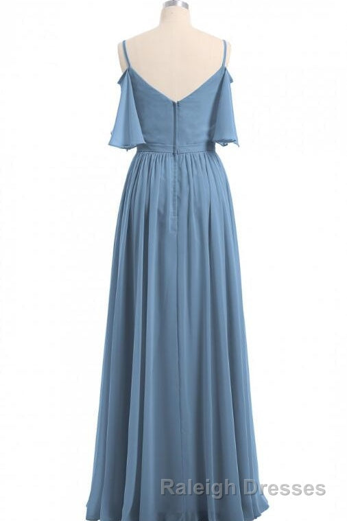 Dusty Blue Chiffon Cold-Shoulder A Line Bridesmaid Dresses