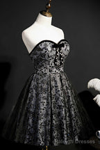 Black Print Sweetheart A Line Homecoming Dress with Bow