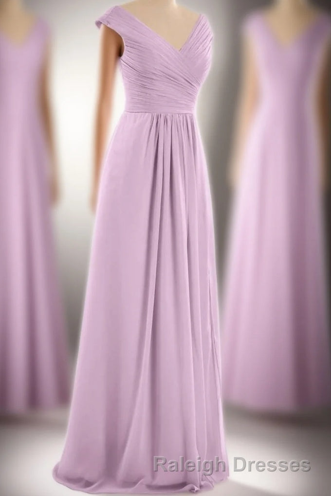 Dusty Purple Chiffon V-Neck Backless A-Line Long Bridesmaid Dress Main image
