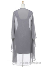 Two-Piece Grey Lace Short Mother of the Bride Dress